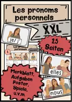Vorschau - Arbeitsblätter - Pronoms Personnels, Personalpronomen Französisch, Aufgaben, Übungen, Spiele, Merkblatt, Poster, je, tu, il, elle, ..., - Deckblatt
