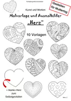 Vorschau - Mal- und Bastelvorlagen - Gestalten für Muttertag: Malvorlage/Ausmalbilder "Herz" - Deckblatt