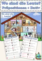 Vista previa - Hojas de trabajo - "Wo sind die Leute?" Preposiciones y dativos /para principiantes y alfabetización Thema "Wohnen" Alemán - Portada