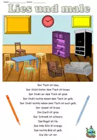 Vorschau - Arbeitsblätter - Lies und male "Mein Wohnzimmer" Thema Wohnen DaZ / Deutsch - Seite 1