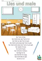 Vista previa - Hojas de trabajo - Leer y pintar "Mein Wohnzimmer" Alemán - página 3