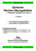 Vorschau - Arbeitsblätter - Einfache Rechen-Übungsblätter - Platzhalteraufgaben im ZR von 0 bis 5 (komplett mit allen 3 Differenzierungsstufen) - Deckblatt
