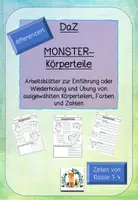 Vorschau - Arbeitsblätter - DaZ Monster Arbeitsblätter Körperteile Farben und Zahlen - Deckblatt