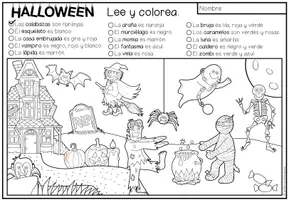 Vista previa - Hojas de trabajo - HALLOWEEN - Lee y colorea (2 niveles de diferenciación) - página 1