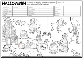 Vista previa - Hojas de trabajo - HALLOWEEN - Lee y colorea (2 niveles de diferenciación) - página 2