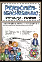 Vorschau - Merkblätter - PERSONENBESCHREIBUNG - Satzanfänge (Merkblatt) - Deckblatt