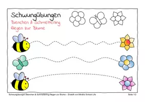 Vorschau - Arbeitsblätter - Schwungübungen Vorschule: Bienchen & Schmetterling fliegen zur Blume - Deckblatt