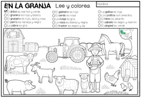 Vista previa - Manualidades / Dibujos para colorear - EN LA GRANJA - Lee y colorea (2 niveles de diferenciación) - página 1