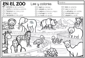 Vista previa - Manualidades / Dibujos para colorear - EN EL ZOO - Lee y colorea (2 niveles de diferenciación) - página 1