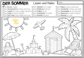 Vista previa - Hojas de trabajo - DER SOMMER - Lesen und Malen (2 niveles de diferenciación) - página 1