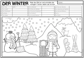 Vista previa - Hojas de trabajo - DER WINTER - Lesen und Malen (2 niveles de diferenciación) - página 2
