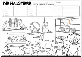 Vista previa - Hojas de trabajo - HAUSTIERE - Lesen und Malen (2 niveles de diferenciación) - página 2