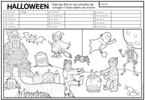 Vista previa - Hojas de trabajo - HALLOWEEN - Lesen und Malen (2 niveles de diferenciación) - página 2