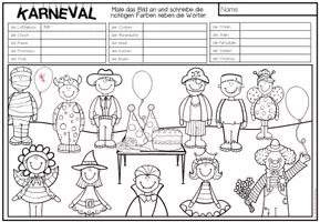 Vista previa - Manualidades / Dibujos para colorear - KARNEVAL - Lesen und Malen (4 niveles de diferenciación) - página 2