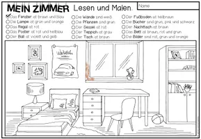 Vista previa - Hojas de trabajo - MEIN ZIMMER - Lesen und Malen (2 niveles de diferenciación) - página 1