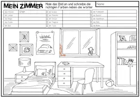 Vista previa - Hojas de trabajo - MEIN ZIMMER - Lesen und Malen (2 niveles de diferenciación) - página 2