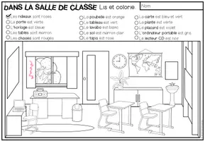 Vista previa - Manualidades / Dibujos para colorear - DANS LA SALLE DE CLASSE! - Lis et colorie (2 niveles de diferenciación) - página 1