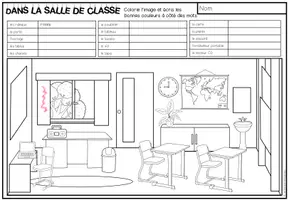 Vista previa - Manualidades / Dibujos para colorear - DANS LA SALLE DE CLASSE! - Lis et colorie (2 niveles de diferenciación) - página 2