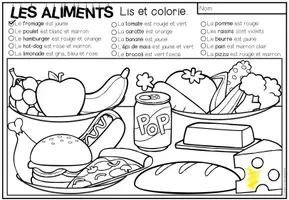 Vista previa - Manualidades / Dibujos para colorear - LES ALIMENTS - Lis et colorie (2 niveles de diferenciación) - página 1