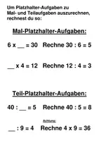 Vorschau - Arbeitsblätter - Einfache Rechen-Übungsblätter - Platzhalteraufgaben im ZR von 0 bis 100 (x und : nur die mittlere von 3 Differenzierungsstufen) - Seite 3
