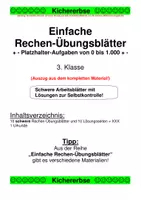 Vorschau - Arbeitsblätter - Einfache Rechen-Übungsblätter - Platzhalteraufgaben im ZR von 0 bis 1.000 (+ und - nur die schwere von 3 Differenzierungsstufen) - Deckblatt
