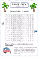 Vorschau - Arbeitsblätter - Suchsel Rätsel Summer holiday / 19 englische Begriffe / 2-fach differenziert - Seite 1