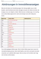 Aperçu - Feuilles d'exercices - Abréviations dans les annonces immobilières - Thème recherche de logement Allemand - Page de couverture