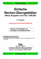 Vorschau - Arbeitsblätter - Einfache Rechen-Übungsblätter - Subtraktionsaufgaben im ZR von 0 bis 1.000.000 (nur die schwere von 3 Differenzierungsstufen) - Deckblatt