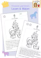 Vorschau - Arbeitsblätter - Lesen und Malen Märchen / differenziert / Prinzessin & Einhorn - Deckblatt