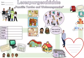 Vorschau - Arbeitsblätter - Lesespurgeschichte mit Aufgaben "Familie Tarsho auf Wohnungssuche" DaZ / Deutsch - Seite 1