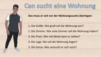 Vorschau - Präsentationen/Tafelbilder - Animierte Präsentation "Can sucht eine neue Wohnung" Thema Wohnungssuche DaZ / Deutsch - Deckblatt
