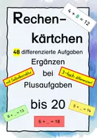 Vorschau - Fördermaterial/Inklusion - Rechenkärtchen Ergänzen bis 20 plus Platzhalteraufgaben - Seite 1
