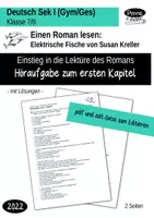 Vorschau - Arbeitsblätter - Roman Elektrische Fische von Susan Kreller - Höraufgabe zum ersten Kapitel mit Lösungen - Deckblatt