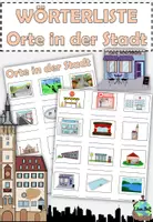 Aperçu - Feuilles d'exercices - Liste de mots "Orte in der Stadt" avec tableau de mots allemands - Page de couverture