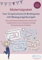 Vorschau - Stationenlernen - Materialpaket: Vier Graphomotorik Brettspiele mit Bewegungsübungen - Deckblatt
