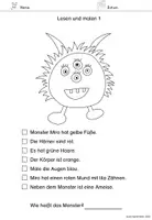 Vorschau - Arbeitsblätter - Lese-Mal-Blätter Monster (1) – sinnerfassendes Lesen | Klasse 1 & 2 - Seite 1