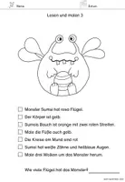 Vorschau - Arbeitsblätter - Lese-Mal-Blätter Monster (1) – sinnerfassendes Lesen | Klasse 1 & 2 - Seite 3