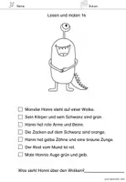 Vorschau - Arbeitsblätter - Lese-Mal-Blätter Monster (4) – sinnerfassendes Lesen | Klasse 1 & 2 - Seite 1