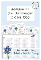 Vorschau - Arbeitsblätter - Addition mit 3 Summanden ZR 1000 Rechenkärtchen - Seite 1