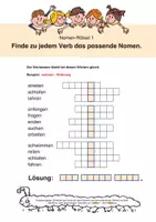 Vorschau - Arbeitsblätter - Wortarten-Rätsel zum Grundwortschatz: Nomen, Verben, Adjektive - Seite 1