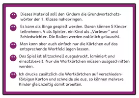 Vorschau - Arbeitsblätter - Lesebingos zum Grundwortschatz für die 1. Klasse - Seite 2