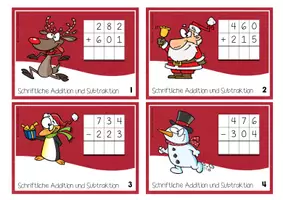Vorschau - Stationenlernen - Schleichaufgaben: Schriftliche Addition und Subtraktion im Zahlenraum bis 1000 (Weihnachtsversion) - Seite 1
