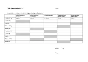 Vorschau - Test - Test: Deklinationen Latein (a-, o-, konsonantische) - Deckblatt