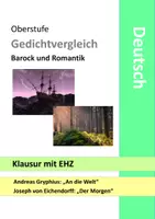 Vorschau - Test - Klausur - Gedichtvergleich Barock Romantik - Gryphius - An die Welt - Eichendorff - Der Morgen Lyrik - unterwegs sein - Deckblatt