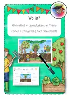 Vorschau - Arbeitsblätter - Wo ist? Wimmelbild und Leseaufgabe zum Thema Garten (3fach differnziert) - Deckblatt