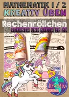 Vorschau - Arbeitsblätter - Mathematik Rechenröllchen Einhörner - Rechnen und Malen bis 20 - Deckblatt