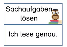 Vorschau - Fördermaterial/Inklusion - Schrittfolge zum Lösen von Sachaufgaben - Tafelkarten und Spickzettel für SuS - Seite 1