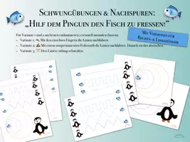 Vorschau - Arbeitsblätter - Nachspuren & Schwungübungen „PINGUIN - Hilf ihm, den Fisch zu fangen“ (auch als Schneideübung) - für Rechts- & Linkshänder (Winter) - Deckblatt