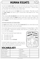 Vista previa - Hojas de trabajo - HUMAN RIGHTS - Reading Comprehension (2-times differentiated + Conversation Strips) - página 2