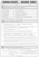 Vista previa - Hojas de trabajo - HUMAN RIGHTS - Reading Comprehension (2-times differentiated + Conversation Strips) - página 3